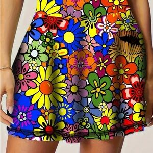 Vibrant Multicolor Floral Mini skirt with build in shorts